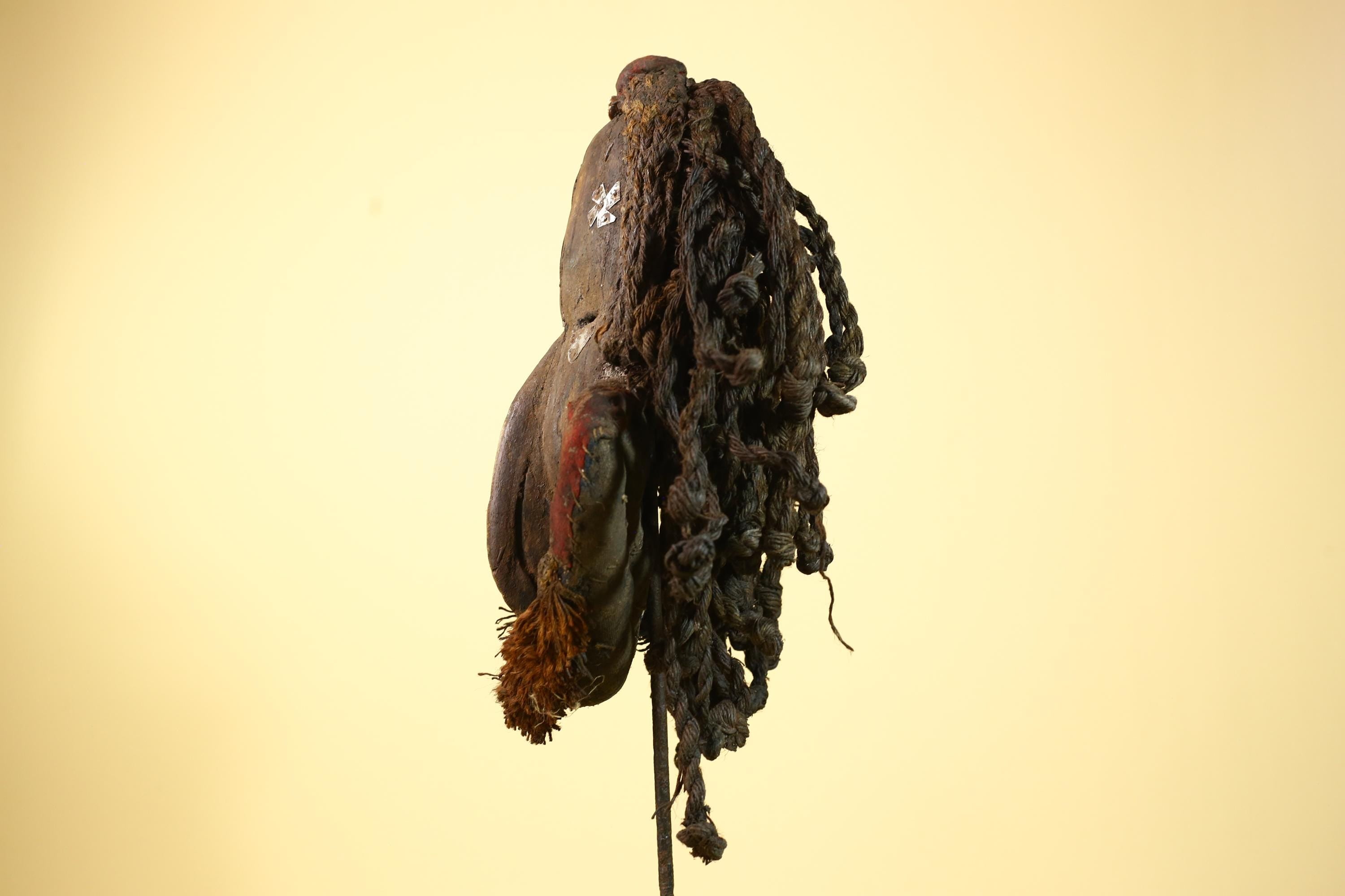 African Vintage Dan Mask with Braided Fiber Hair & Cowrie Shel Details Art-G6010