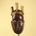Vintage African Mask Baule Tribal Art with Triple Horn Crest Hand Carved Wood-G6121