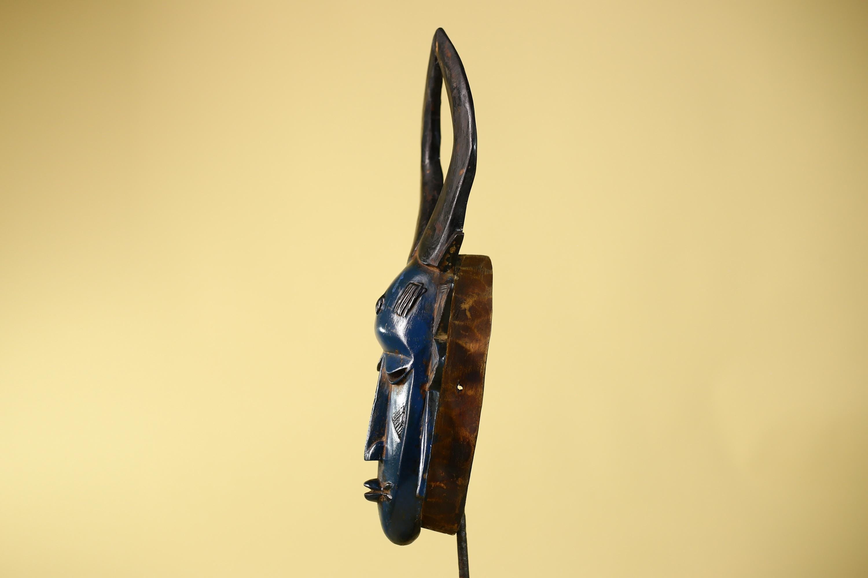 Vintage African Mask Baule Style Tribal Art with Tall Horn Crest Hand Carved-G6122