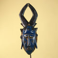 Vintage African Mask Baule Style Tribal Art with Tall Horn Crest Hand Carved-G6122