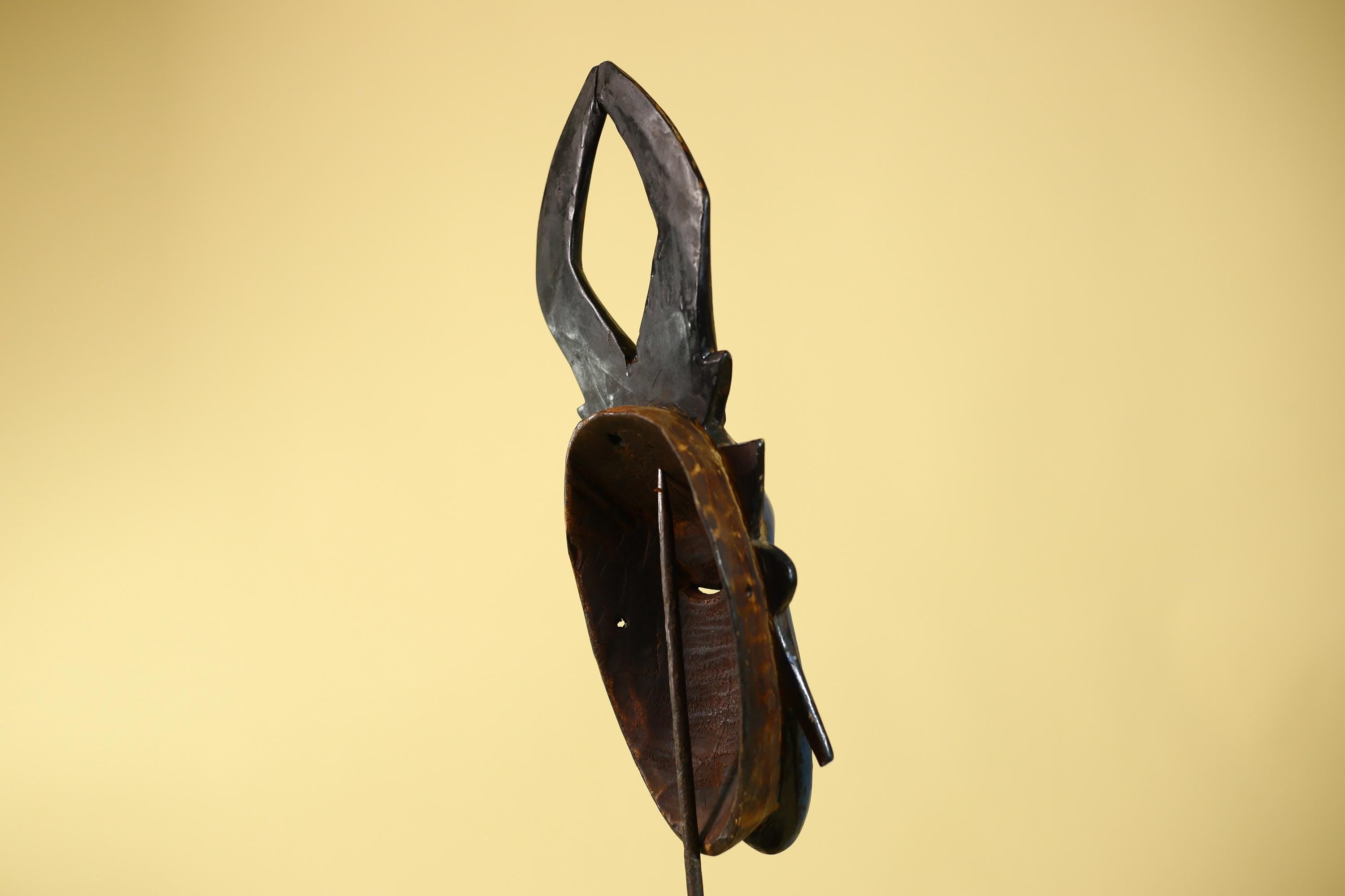 Vintage African Mask Baule Style Tribal Art with Tall Horn Crest Hand Carved-G6122