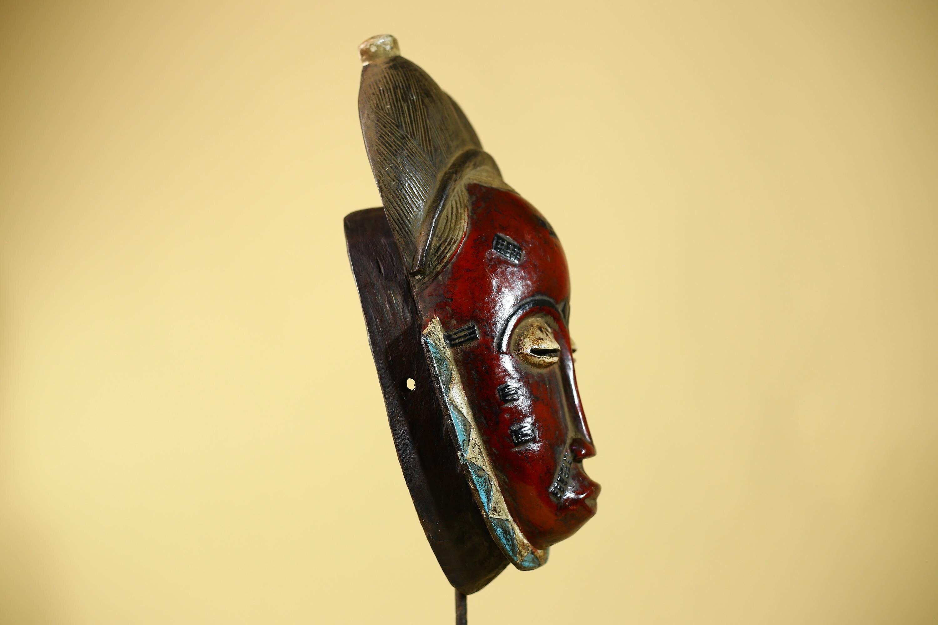 Hand Carved Guro  African Mask Tribal Wall Art: Authentic African Wood Sculpture-G6124