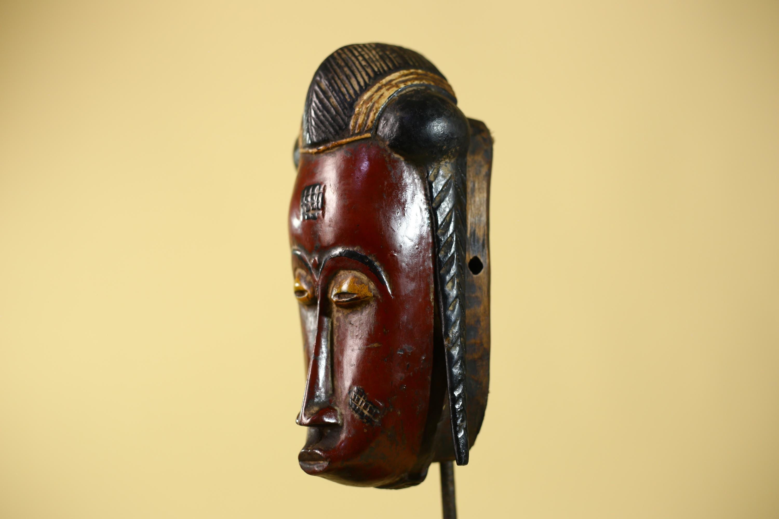 Handcrafted African Guro Mask: Dark-Red Face Tribal Wood Sculpture Ethnic-G6125