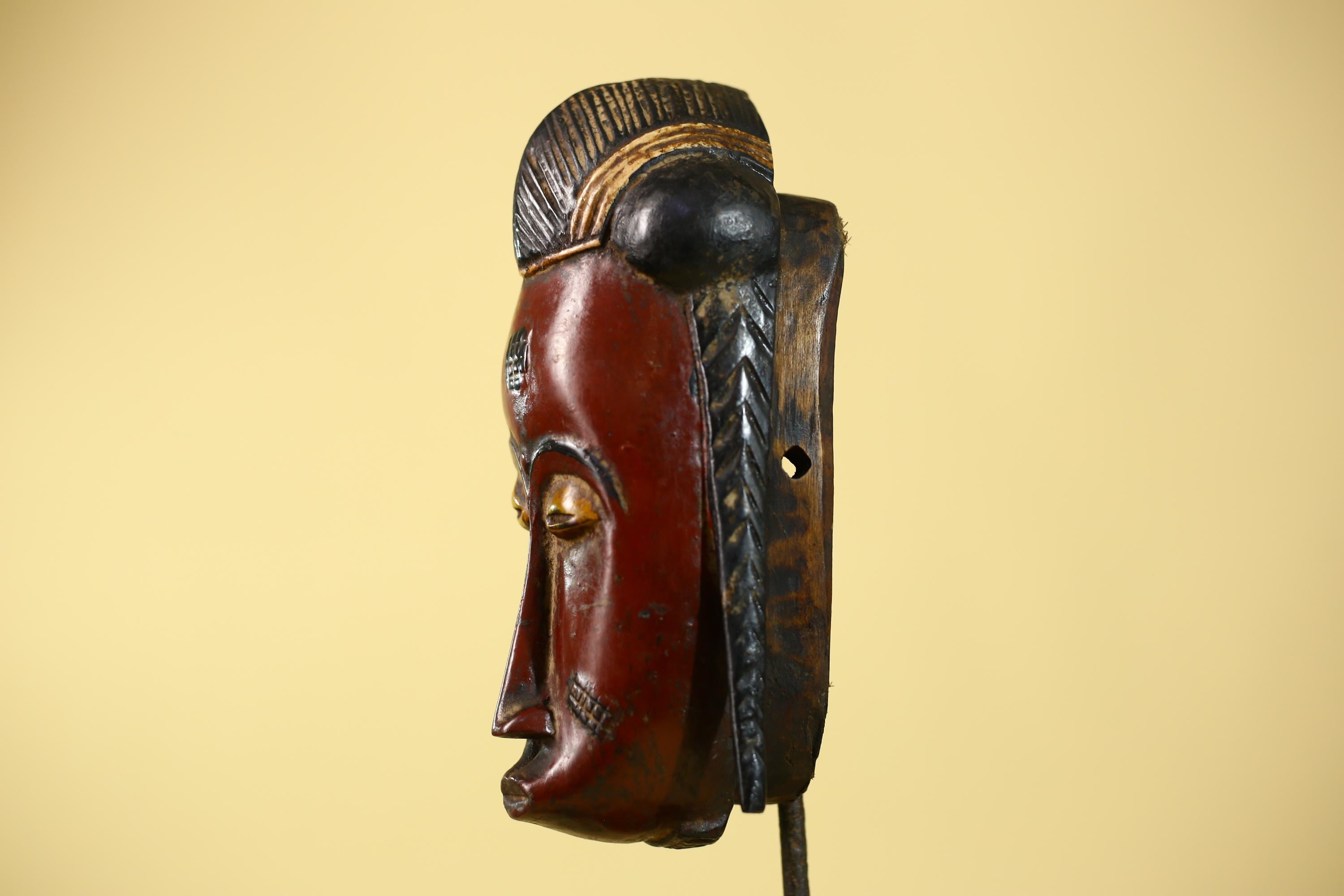 Handcrafted African Guro Mask: Dark-Red Face Tribal Wood Sculpture Ethnic-G6125