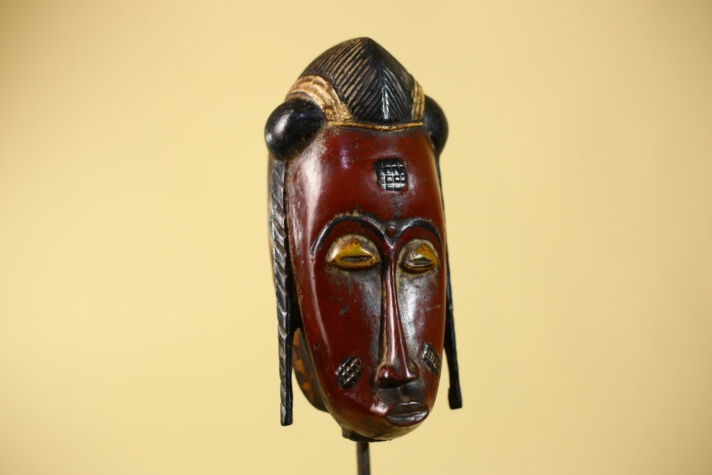 Handcrafted African Guro Mask: Dark-Red Face Tribal Wood Sculpture Ethnic-G6125