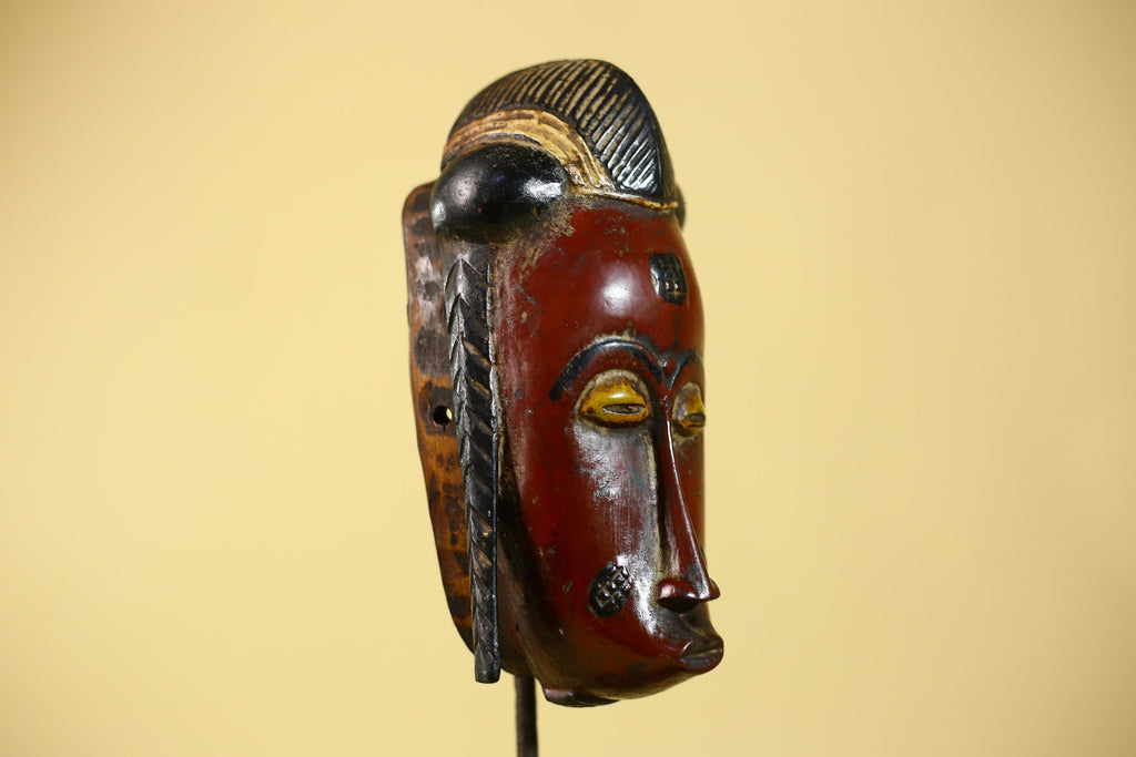Handcrafted African Guro Mask: Dark-Red Face Tribal Wood Sculpture Ethnic-G6125