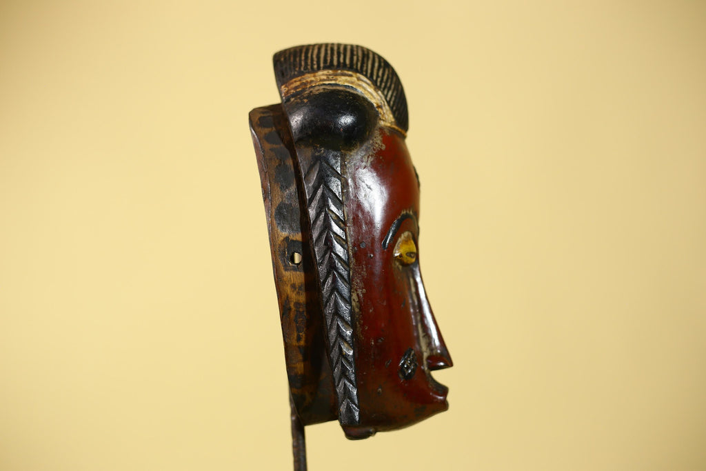 Handcrafted African Guro Mask: Dark-Red Face Tribal Wood Sculpture Ethnic-G6125