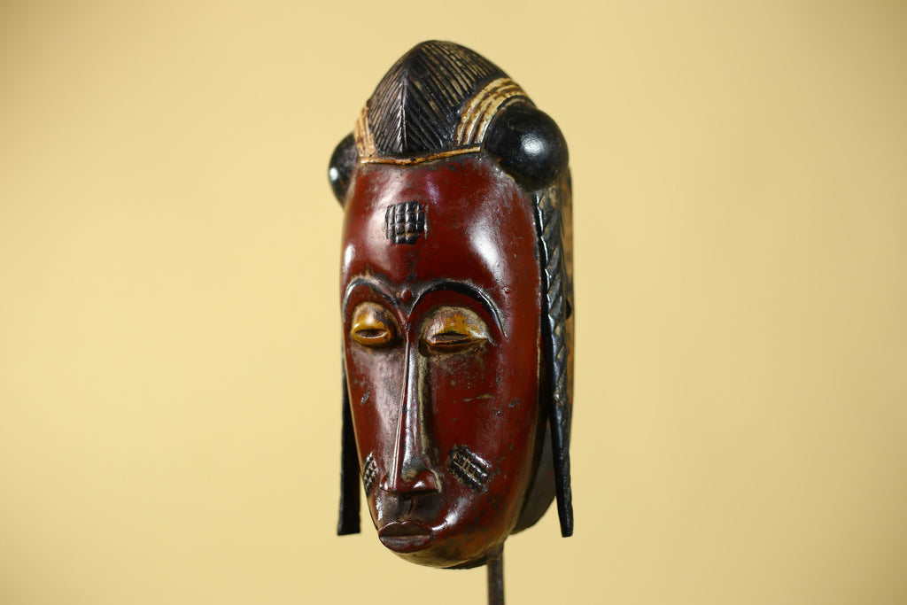 Handcrafted African Guro Mask: Dark-Red Face Tribal Wood Sculpture Ethnic-G6125