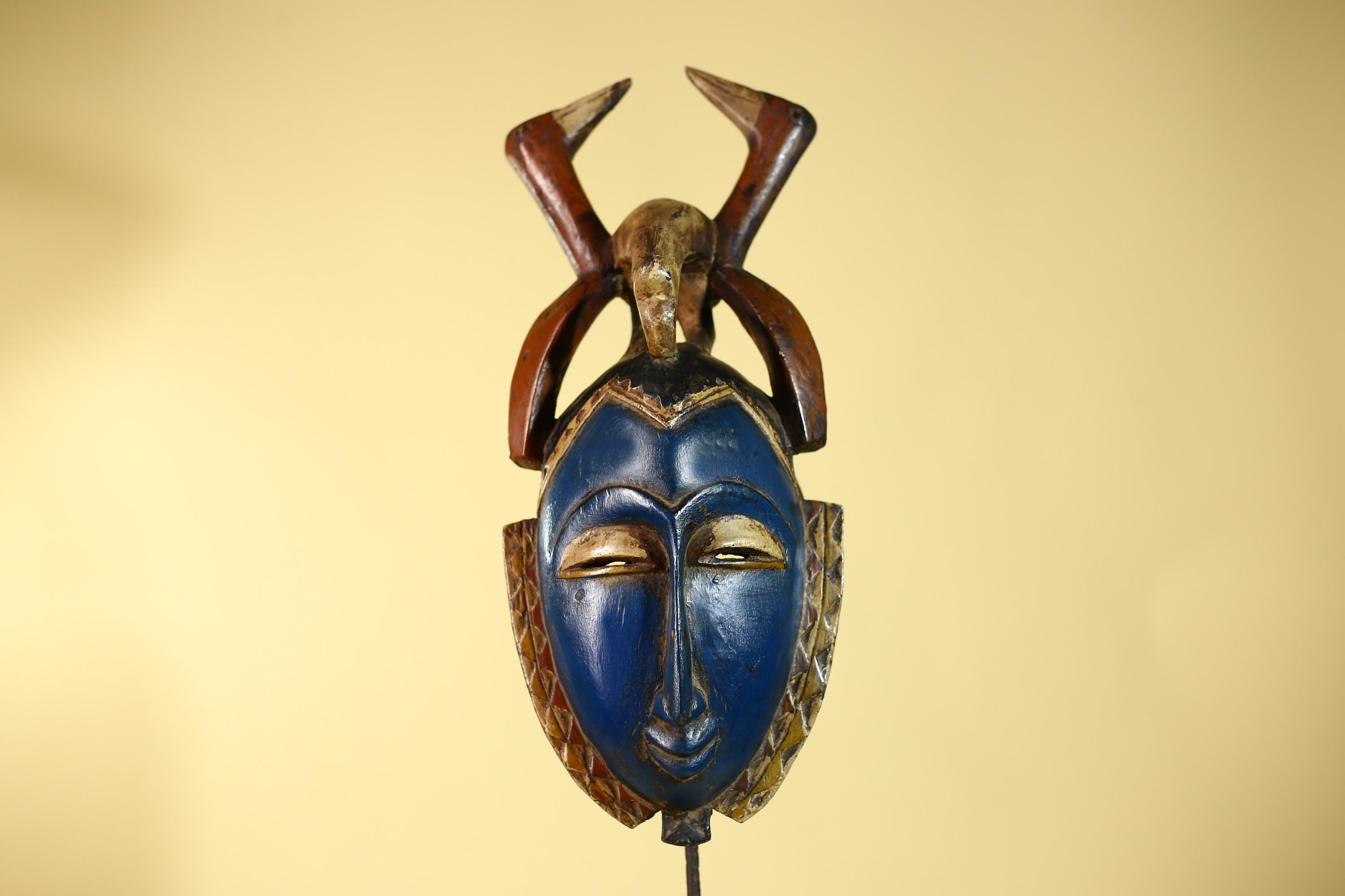 Vintage African Guro Horned Mask Hand Carved Wooden Tribal Wall Art Decor-G6126
