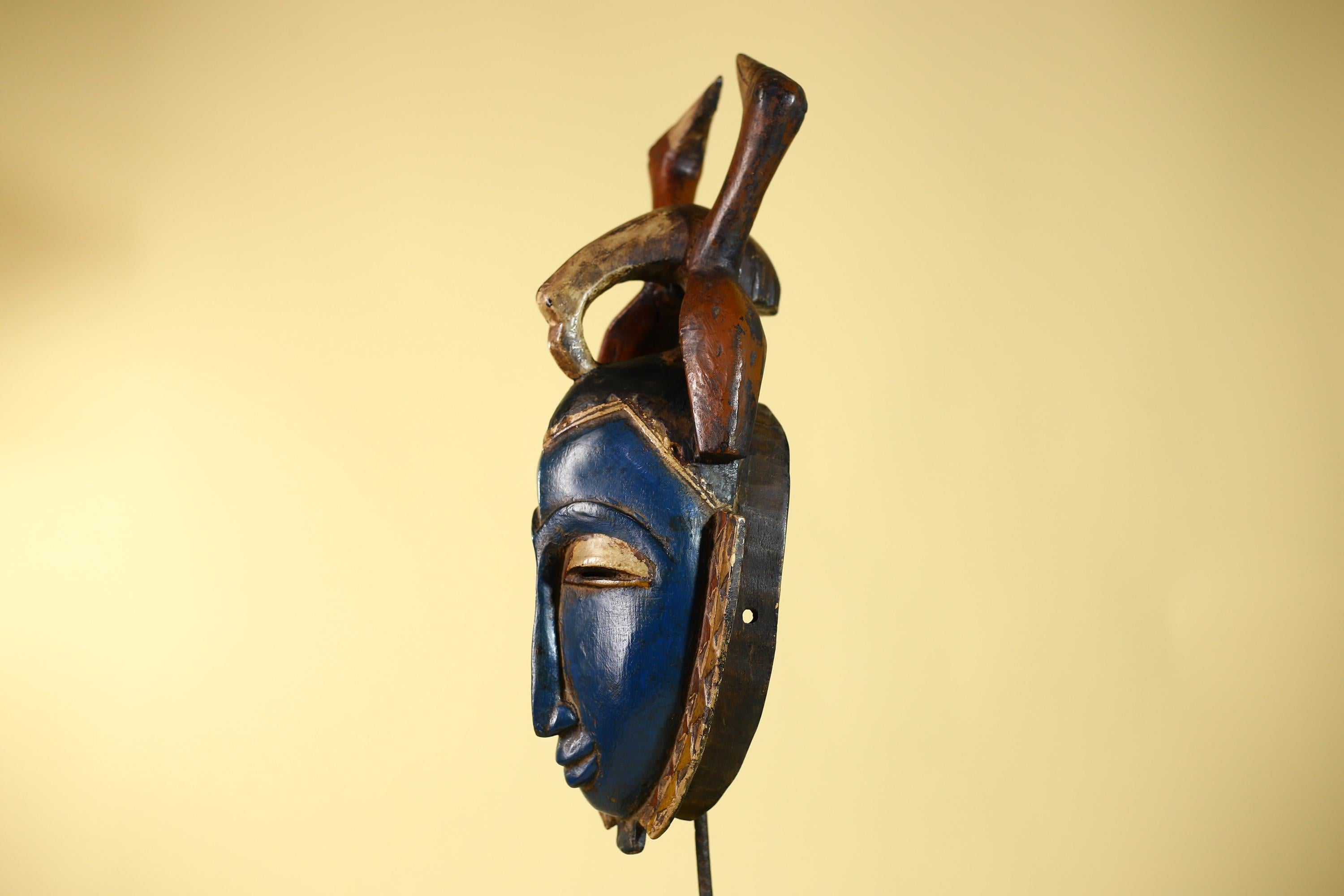 Vintage African Guro Horned Mask Hand Carved Wooden Tribal Wall Art Decor-G6126