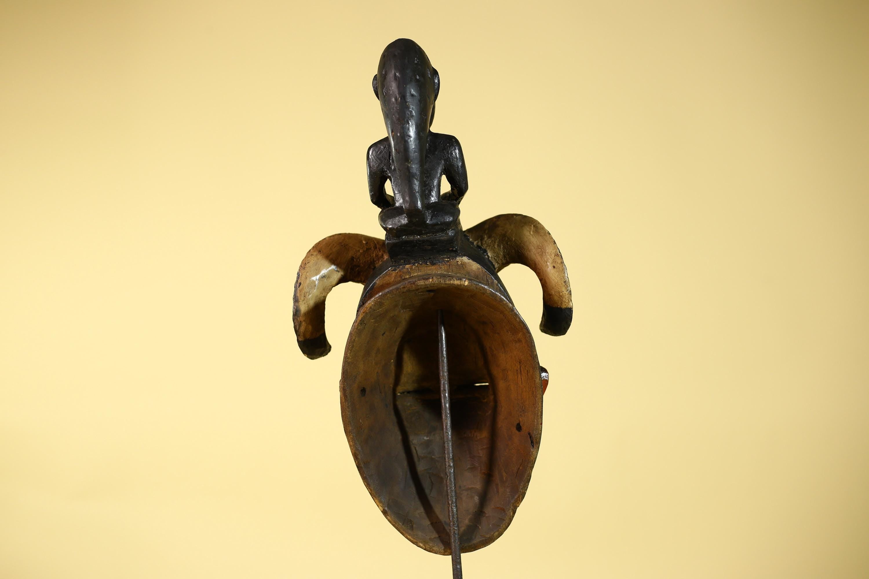 Vintage African Guro Horned Mask with Figure Hand Carved Wooden Tribal Wall Art-G6127