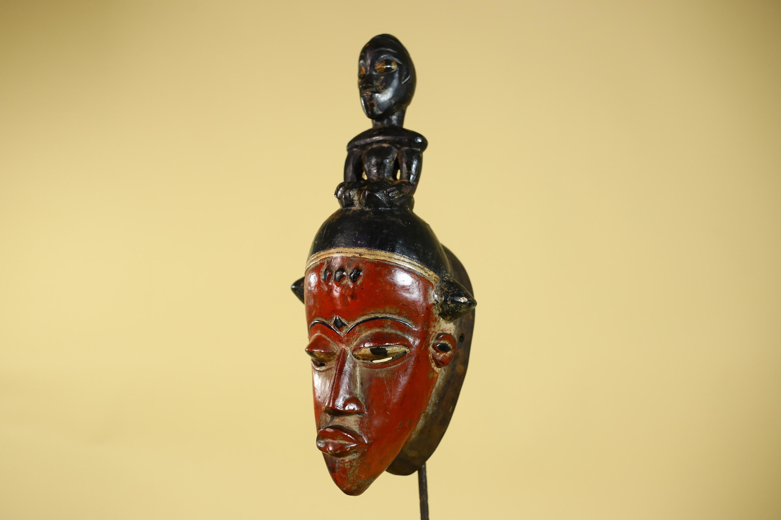 African Guro Mask With Figure Headdress – Hand Carved Tribal Wall Art-G6128