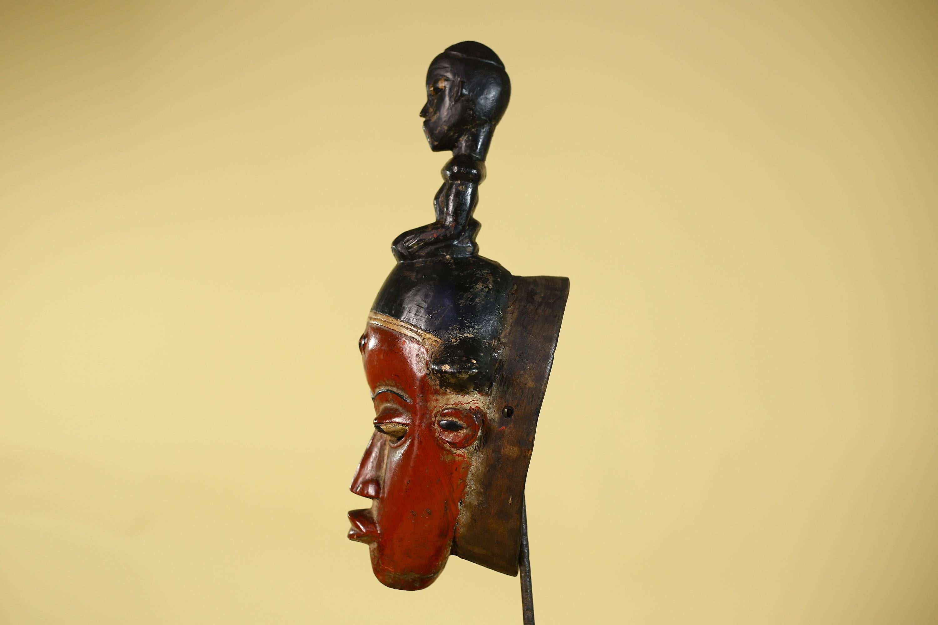 African Guro Mask With Figure Headdress – Hand Carved Tribal Wall Art-G6128