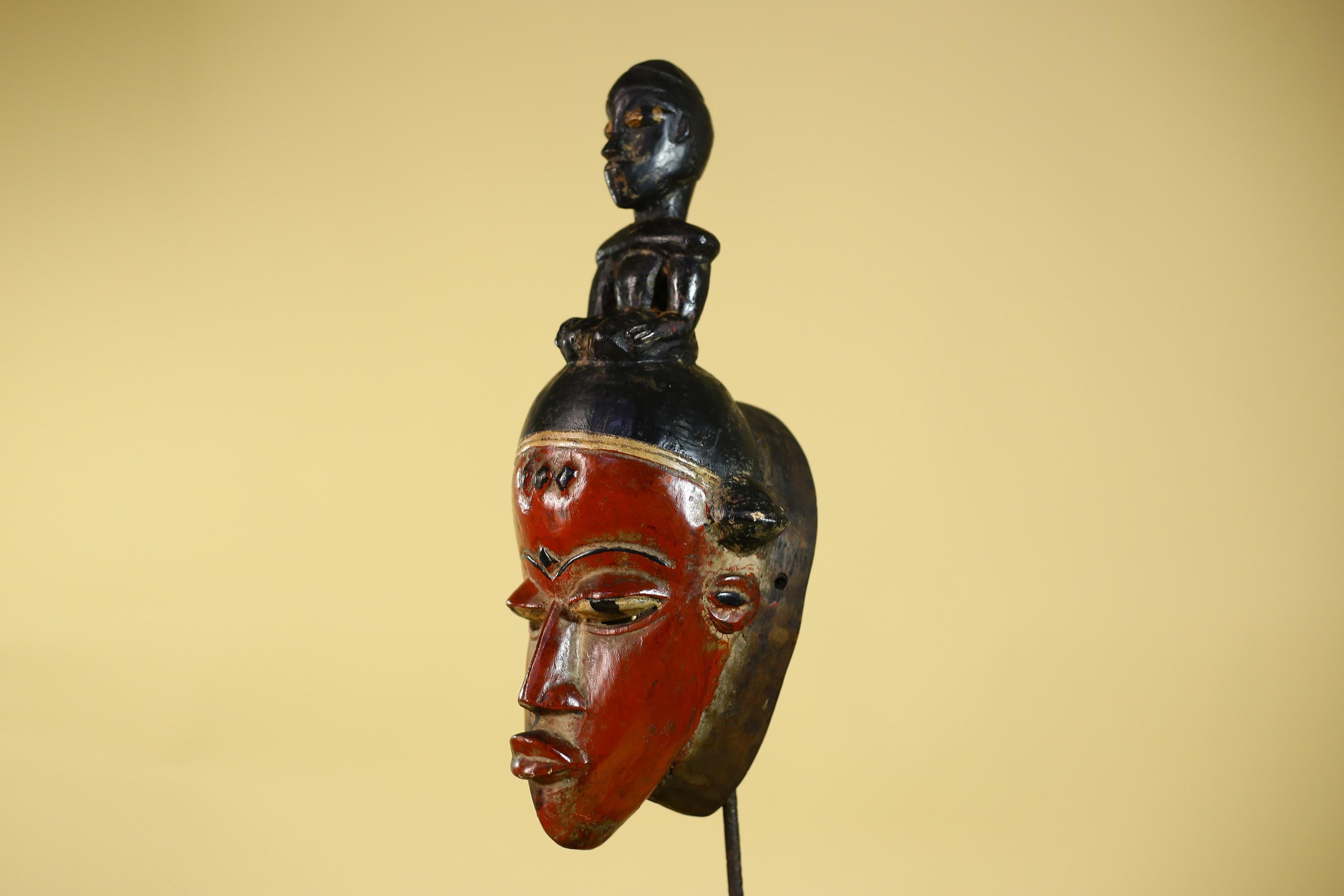 African Guro Mask With Figure Headdress – Hand Carved Tribal Wall Art-G6128