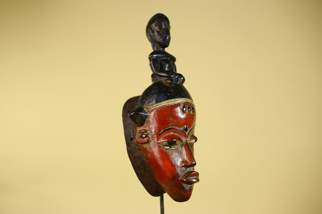 African Guro Mask With Figure Headdress – Hand Carved Tribal Wall Art-G6128