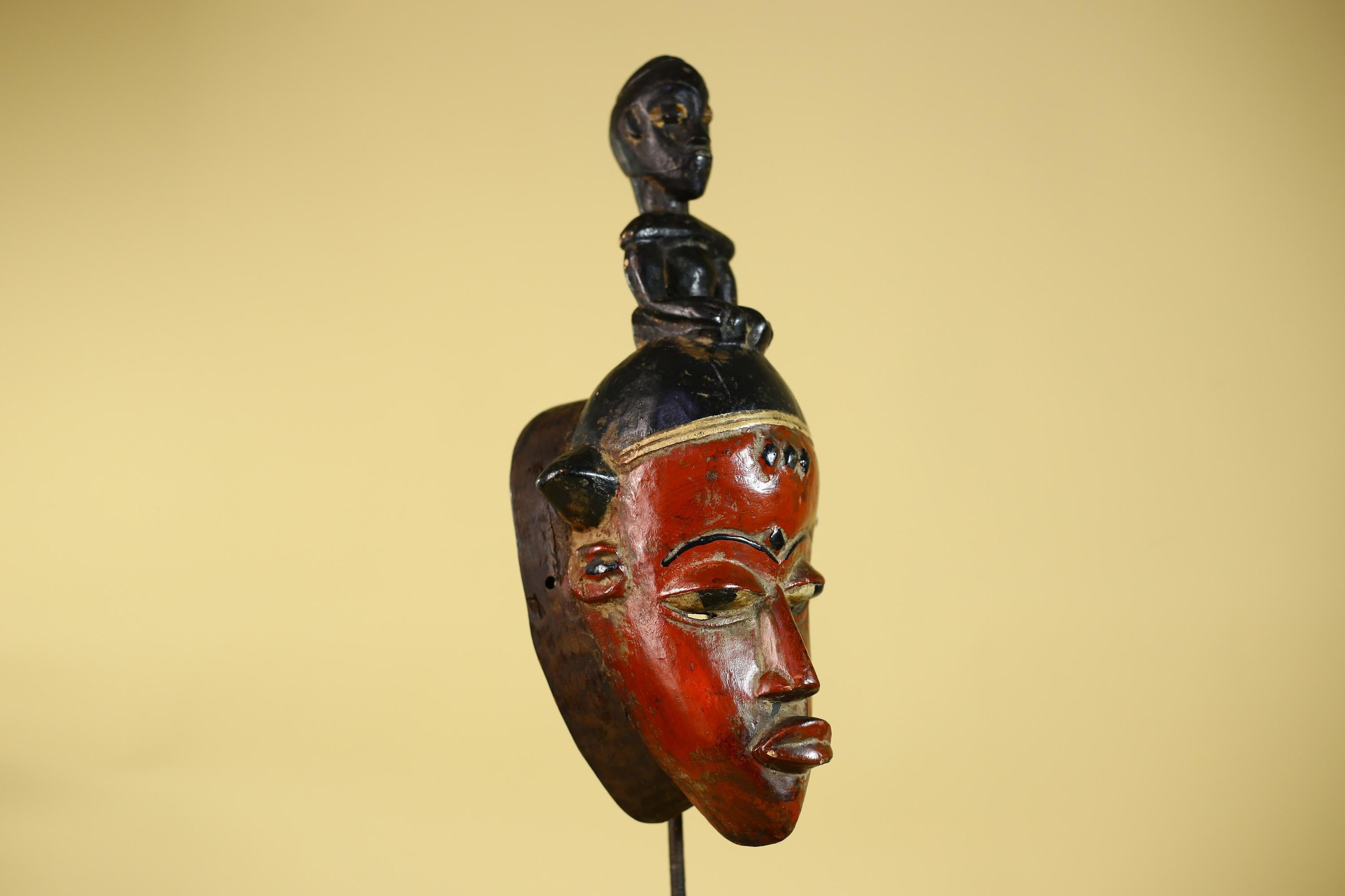 African Guro Mask With Figure Headdress – Hand Carved Tribal Wall Art-G6128