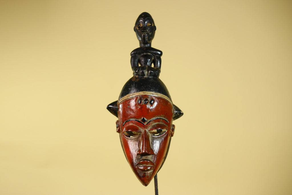 African Guro Mask With Figure Headdress – Hand Carved Tribal Wall Art-G6128