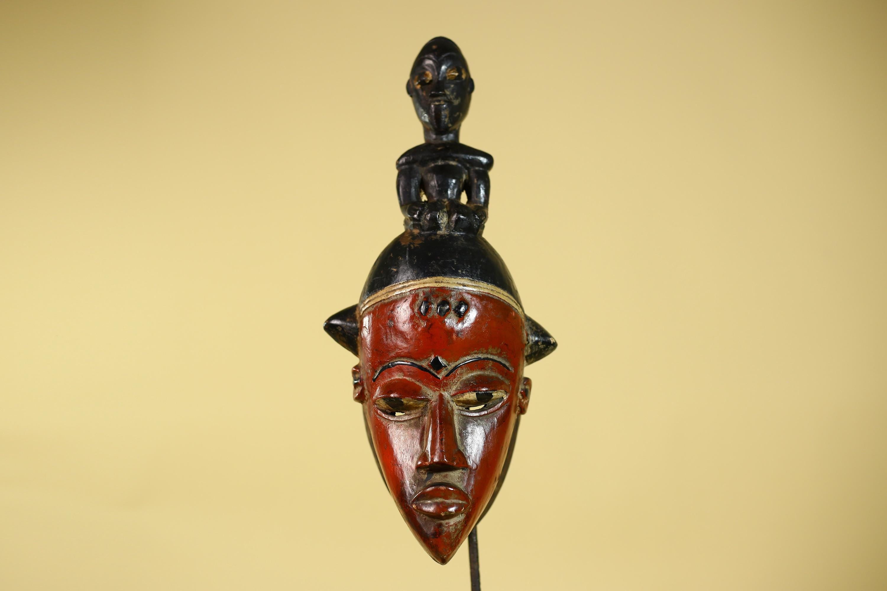 African Guro Mask With Figure Headdress – Hand Carved Tribal Wall Art-G6128