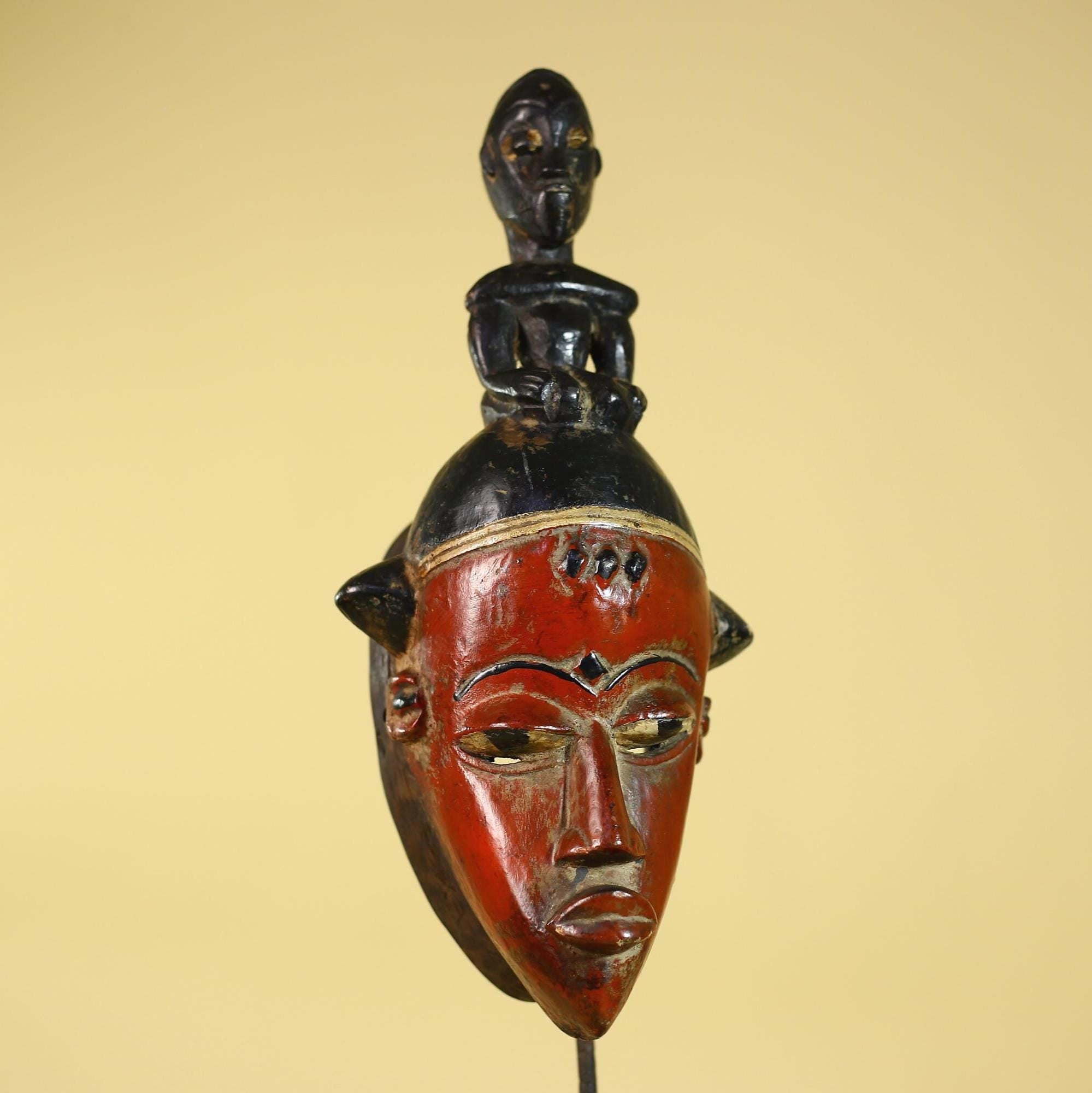 African Guro Mask With Figure Headdress – Hand Carved Tribal Wall Art-G6128