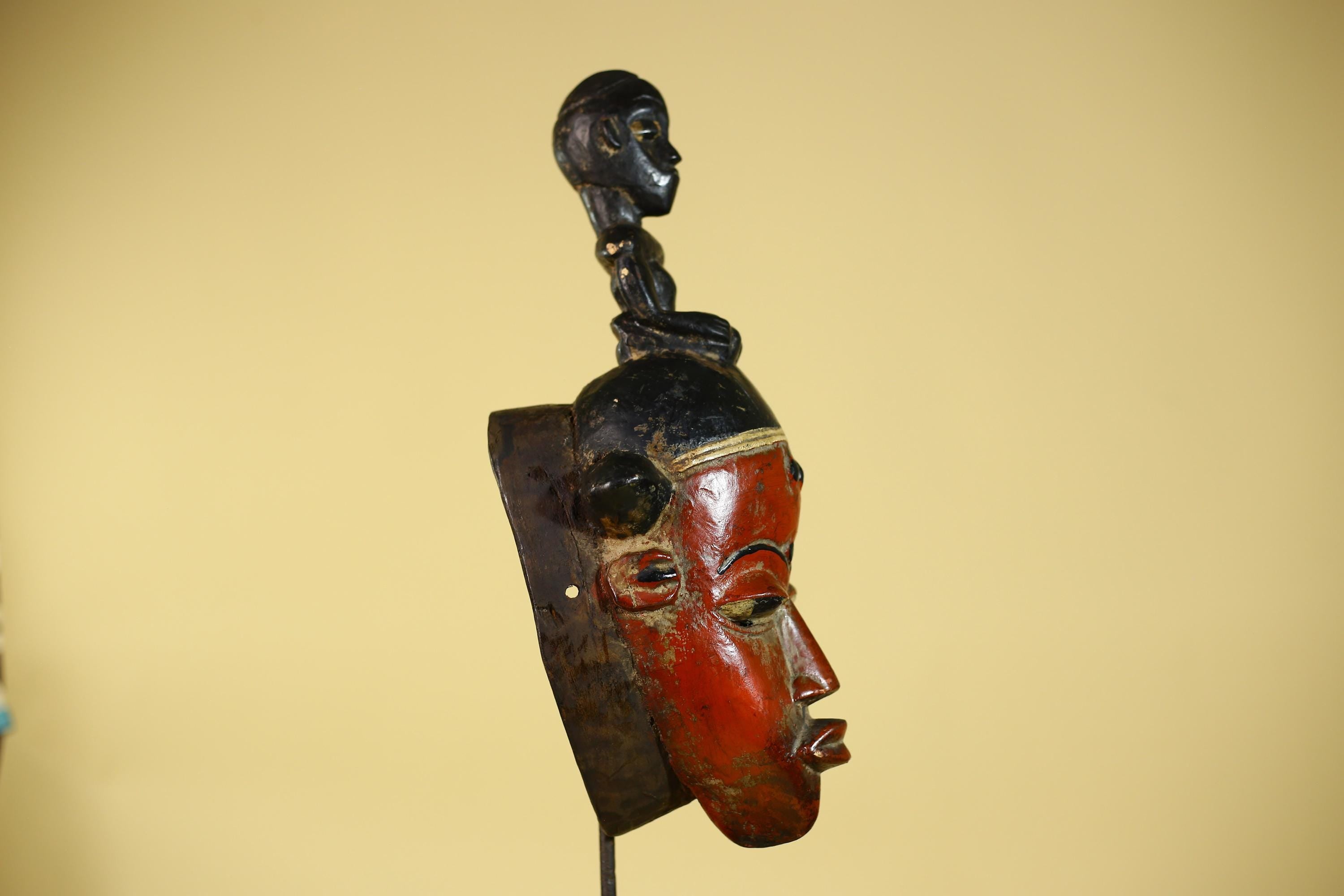 African Guro Mask With Figure Headdress – Hand Carved Tribal Wall Art-G6128