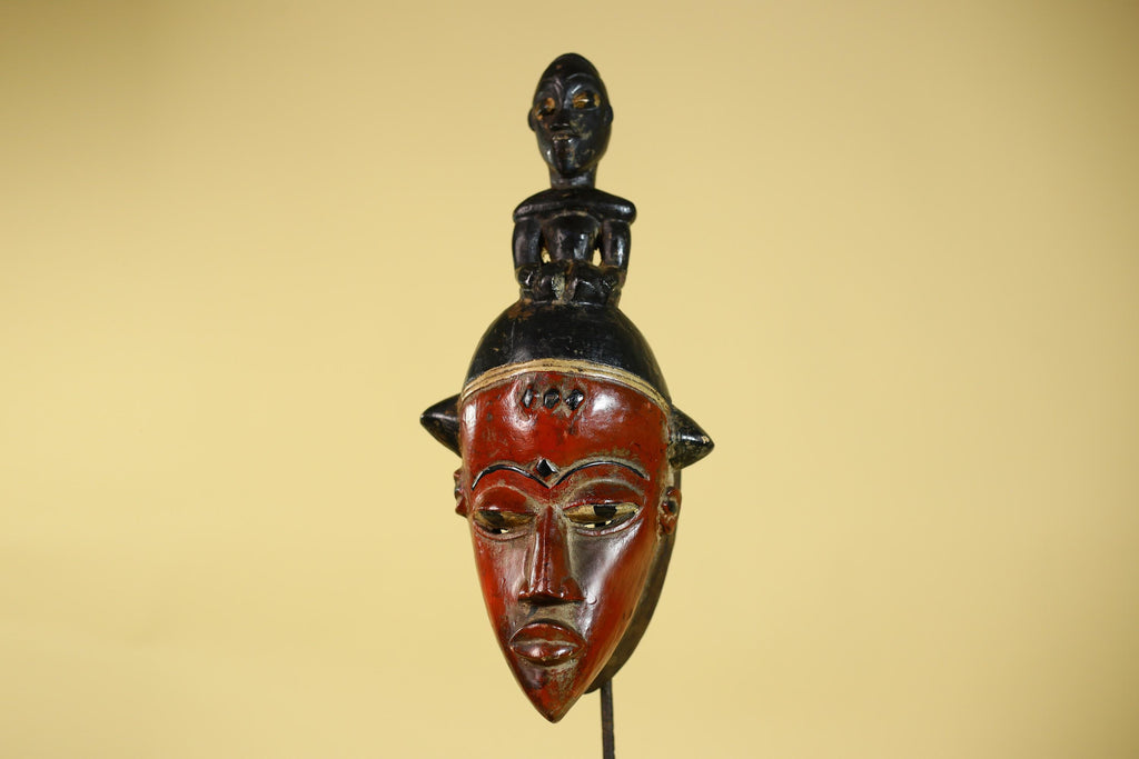 African Guro Mask With Figure Headdress – Hand Carved Tribal Wall Art-G6128