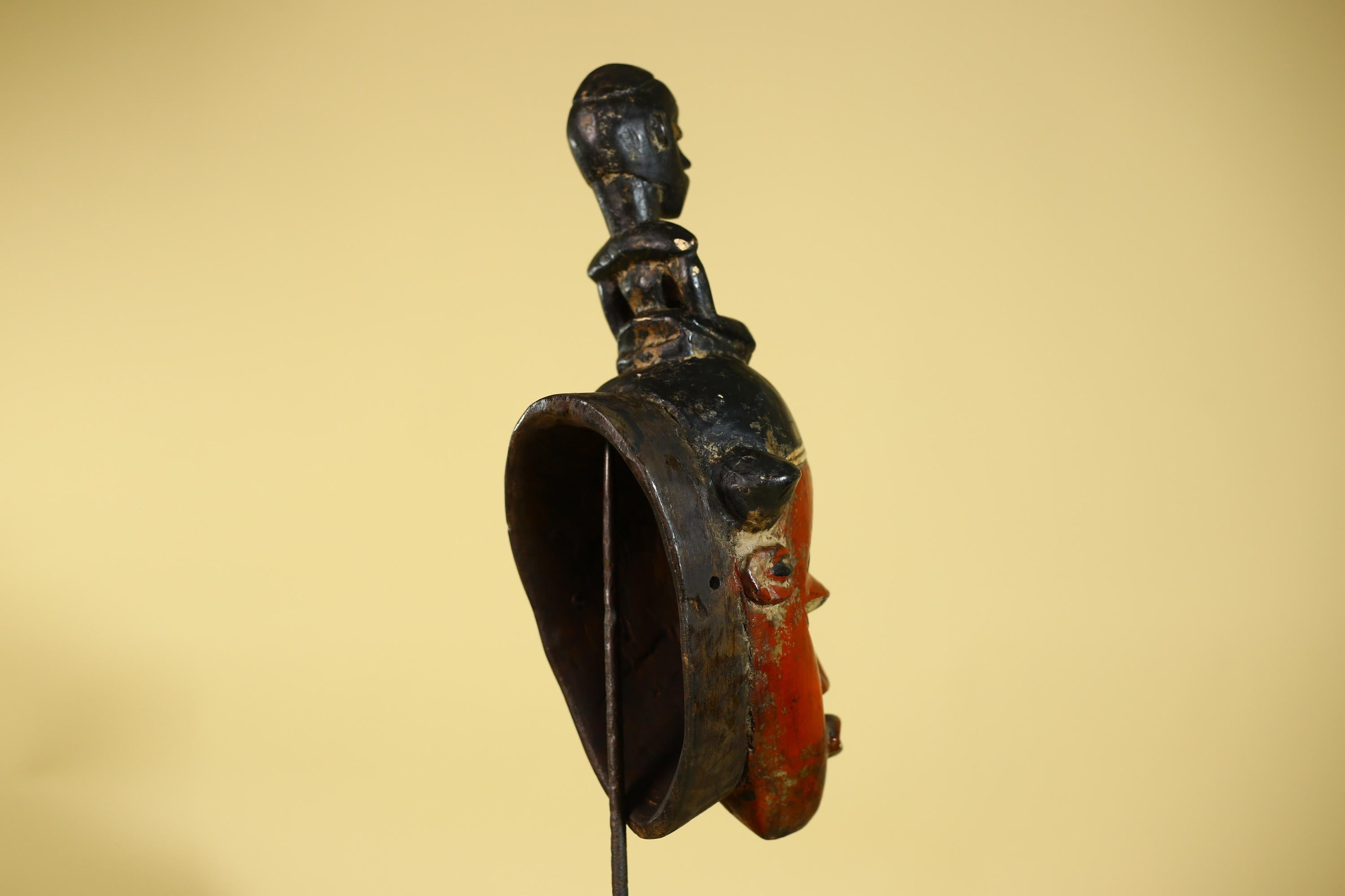 African Guro Mask With Figure Headdress – Hand Carved Tribal Wall Art-G6128