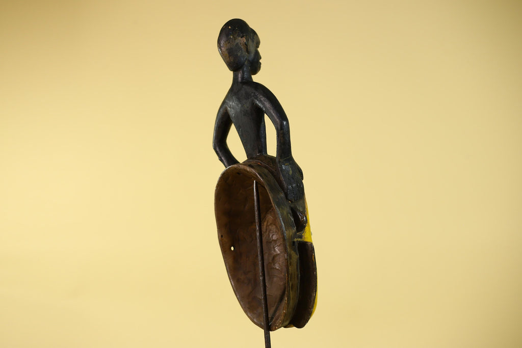 Handmade African Guro Mask with Standing Figure Hand Carved Wooden Tribal Art-G6129