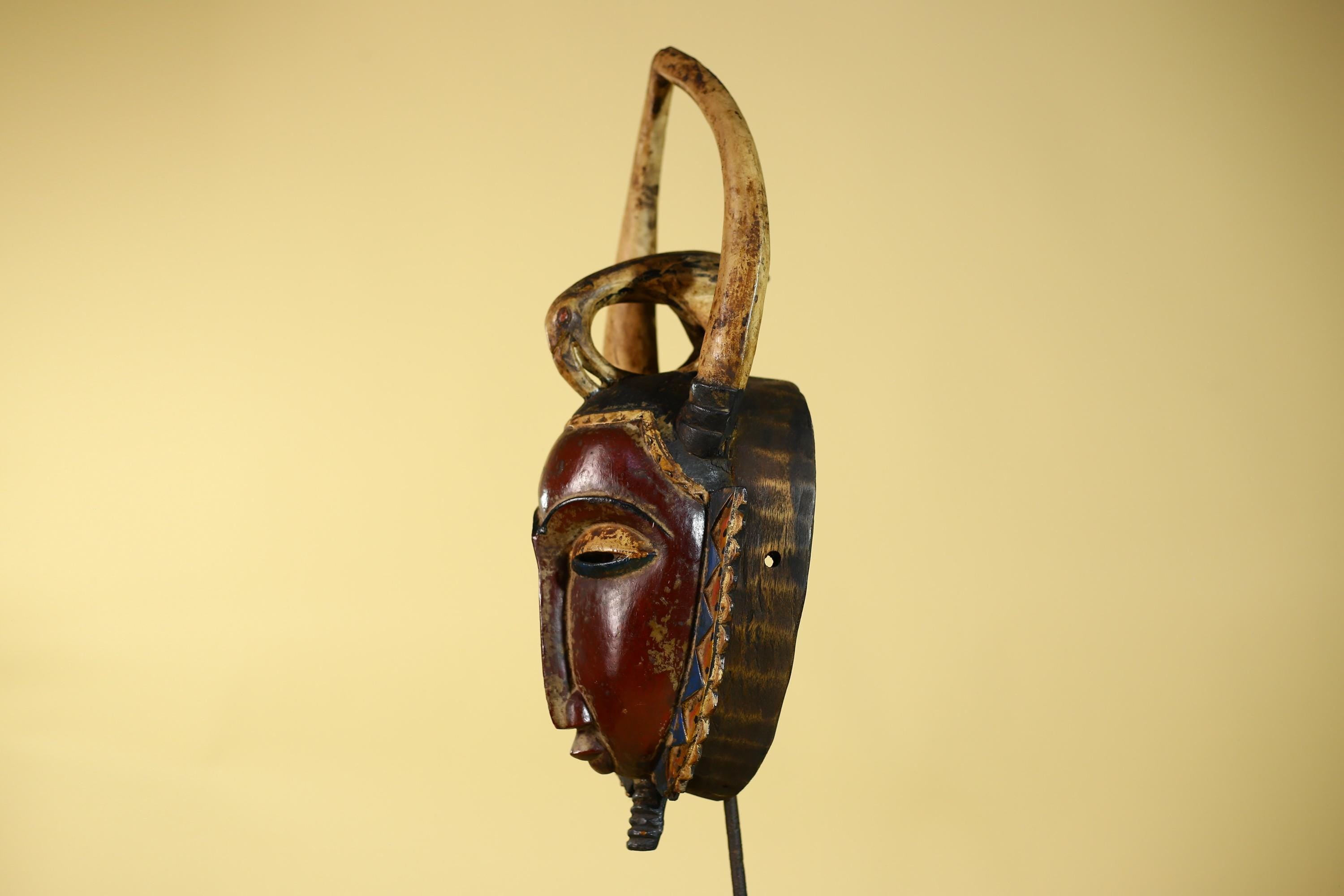 African Guro Horned Mask with Bird Crest Hand Carved Wall Art-G6130