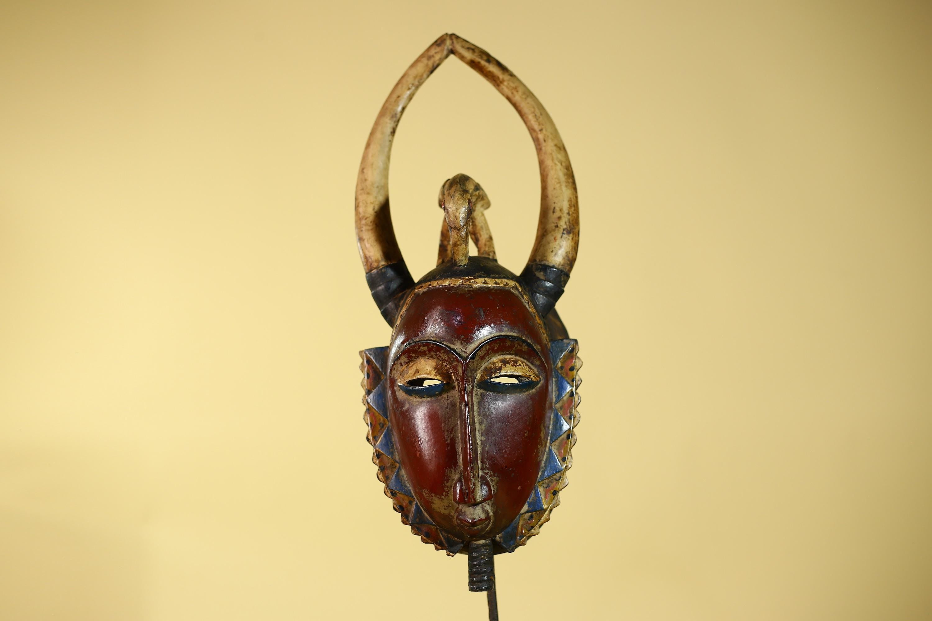 African Guro Horned Mask with Bird Crest Hand Carved Wall Art-G6130