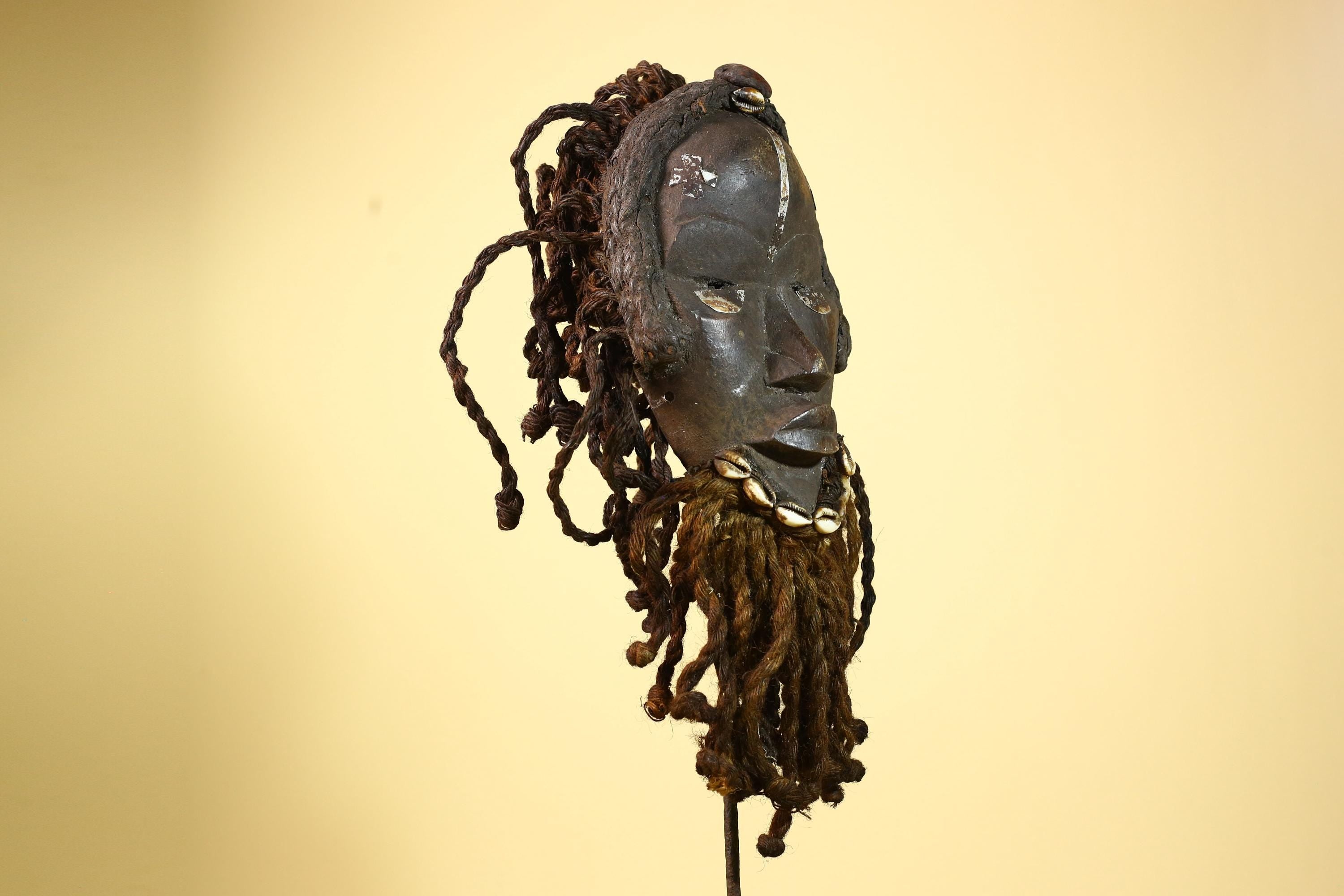 Antique Dan Mask with Braided Beard Cowrie Detail African Ritual Art-G6012