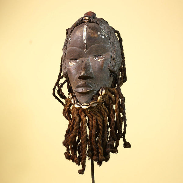 Antique Dan Mask with Braided Beard Cowrie Detail African Ritual Art-G6012