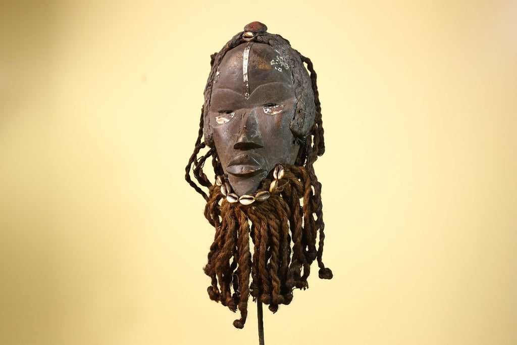 Antique Dan Mask with Braided Beard Cowrie Detail African Ritual Art-G6012