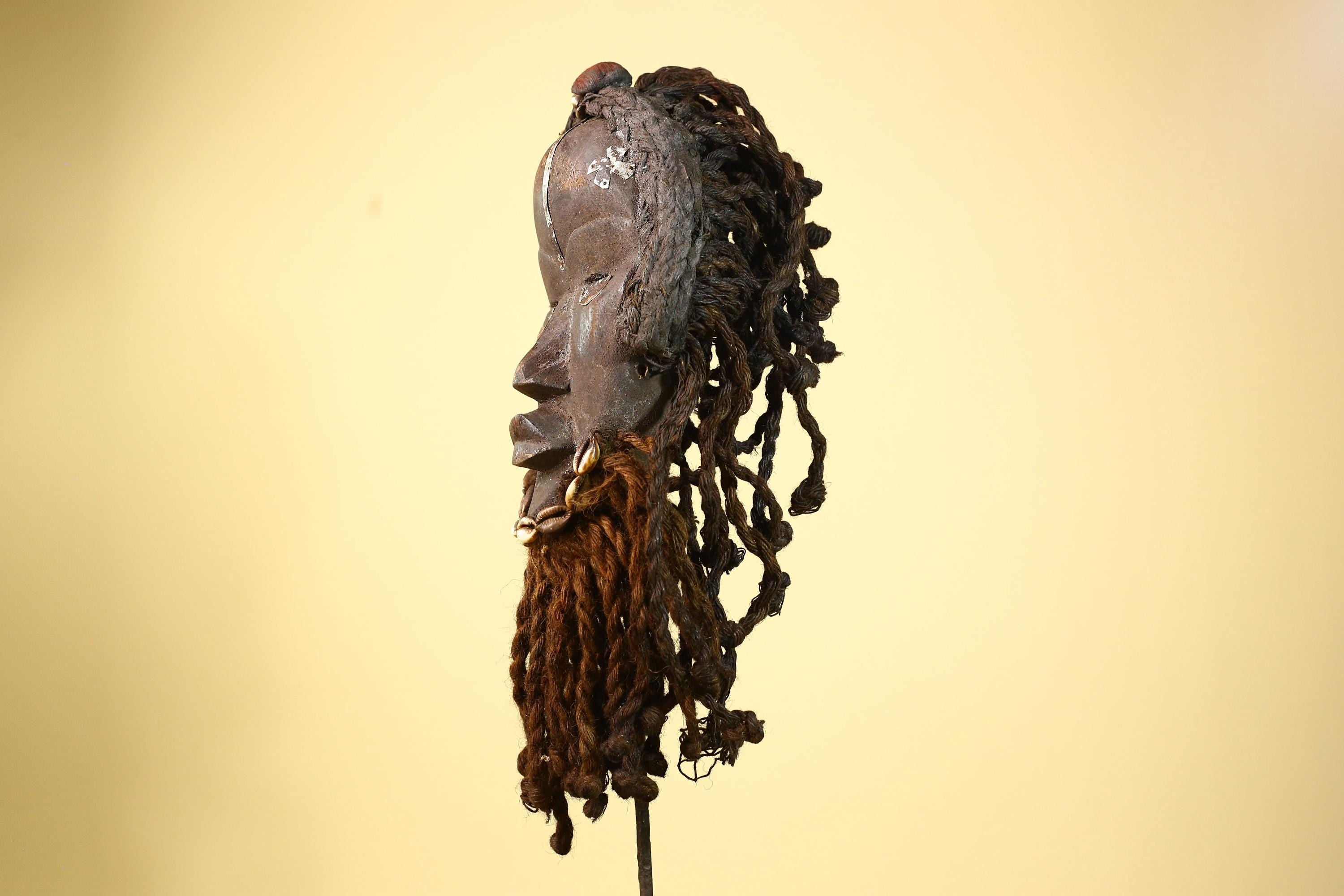 Antique Dan Mask with Braided Beard Cowrie Detail African Ritual Art-G6012