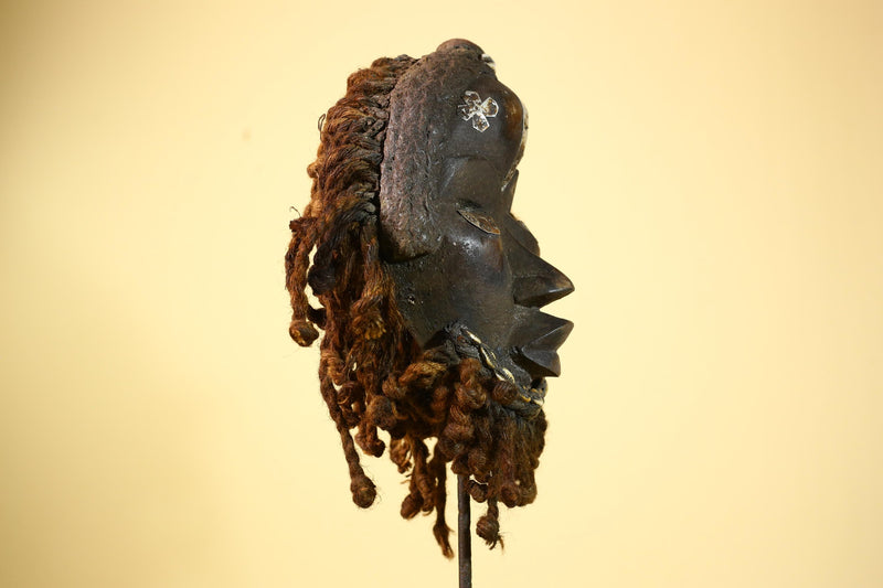 Antique Dan Mask Côte d'Ivoire African Tribal Art Cowrie Braids Metal Art-G6013