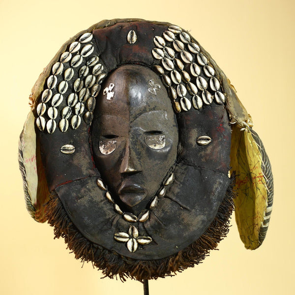 Antique Dan African Mask with Cowrie Shells Hood Tribal Ceremonial Mask-G6015