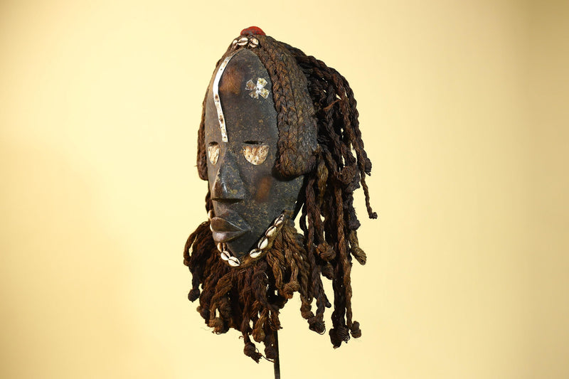 Vintage Dan Mask with Braided Hair &Cowrie Details African Tribal Mask Art-G6017