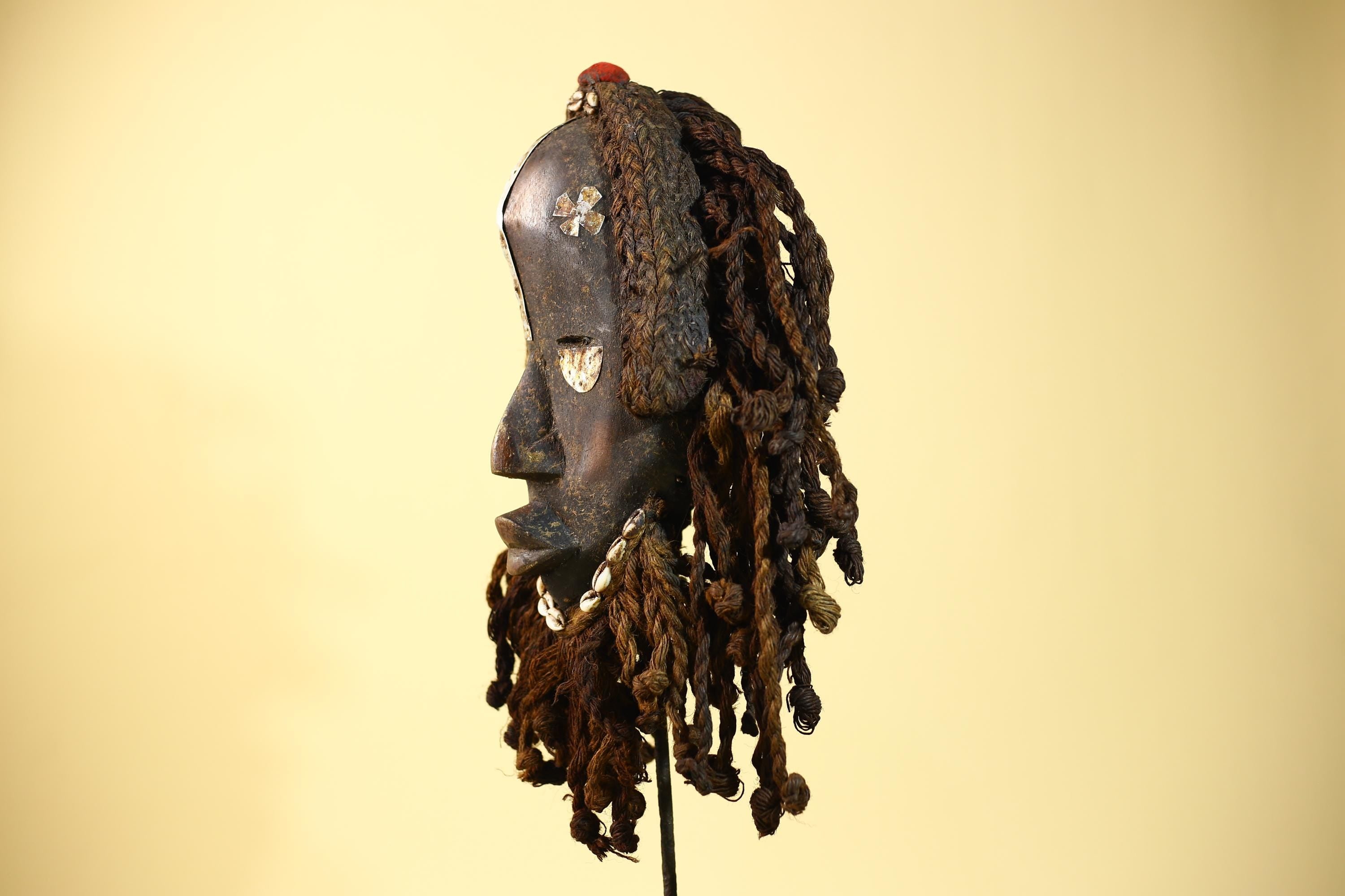Vintage Dan Mask with Braided Hair &Cowrie Details African Tribal Mask Art-G6017