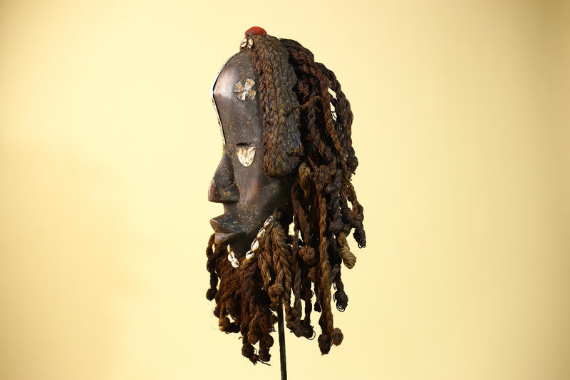 Vintage Dan Mask with Braided Hair &Cowrie Details African Tribal Mask Art-G6017