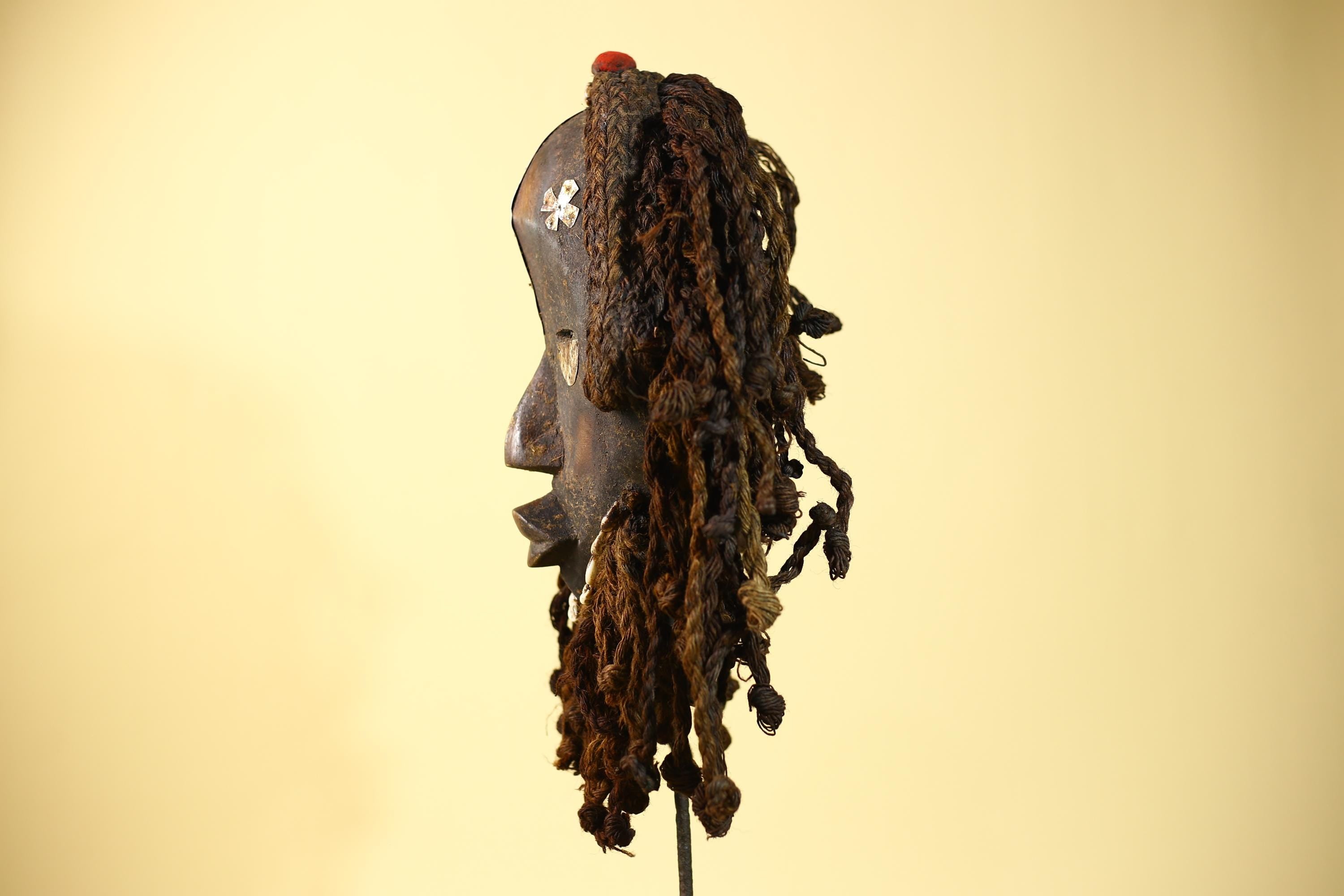 Vintage Dan Mask with Braided Hair &Cowrie Details African Tribal Mask Art-G6017