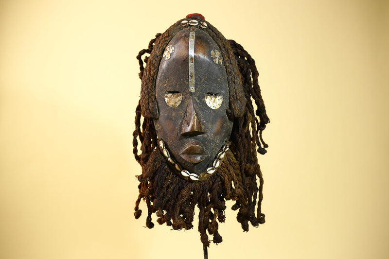 Vintage Dan Mask with Braided Hair &Cowrie Details African Tribal Mask Art-G6017