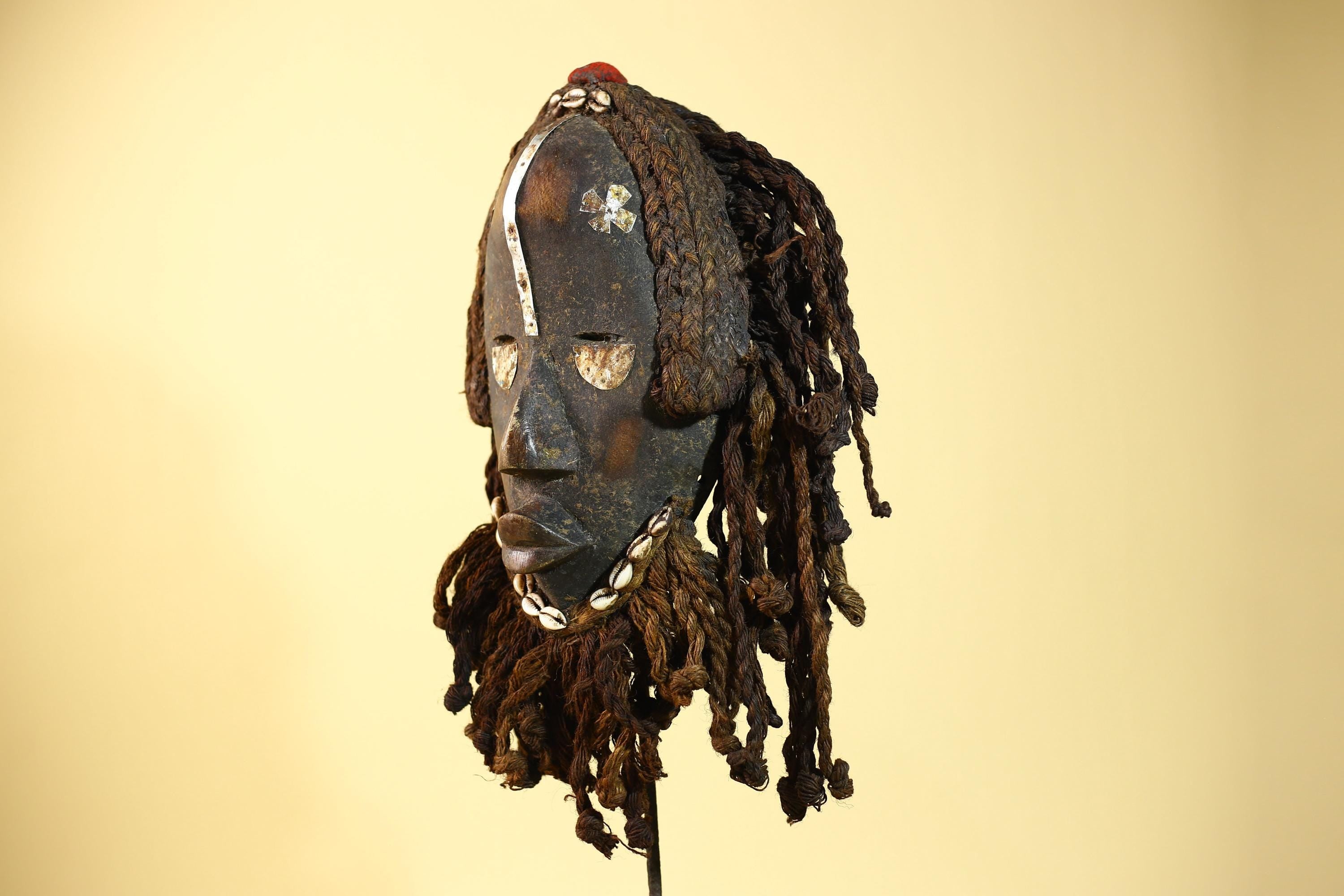 Vintage Dan Mask with Braided Hair &Cowrie Details African Tribal Mask Art-G6017