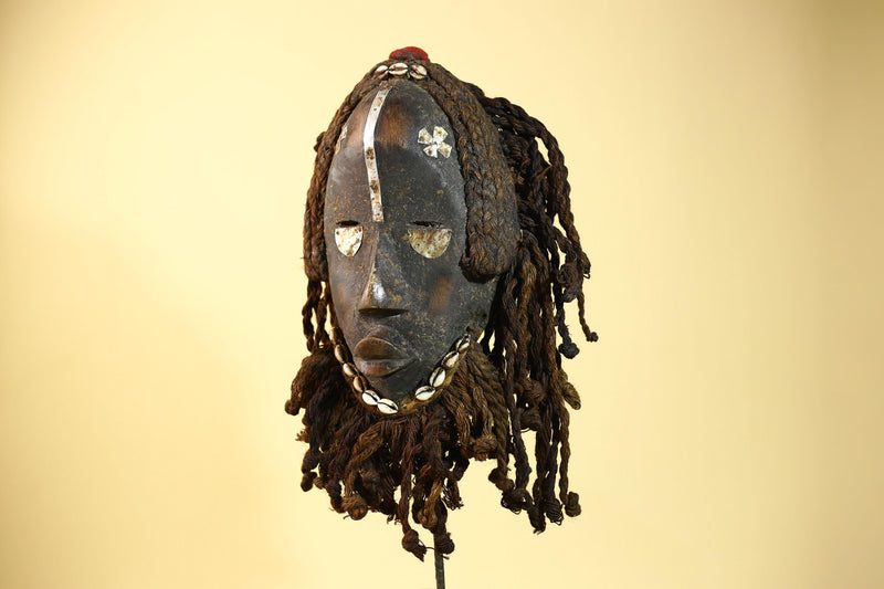 Vintage Dan Mask with Braided Hair &Cowrie Details African Tribal Mask Art-G6017