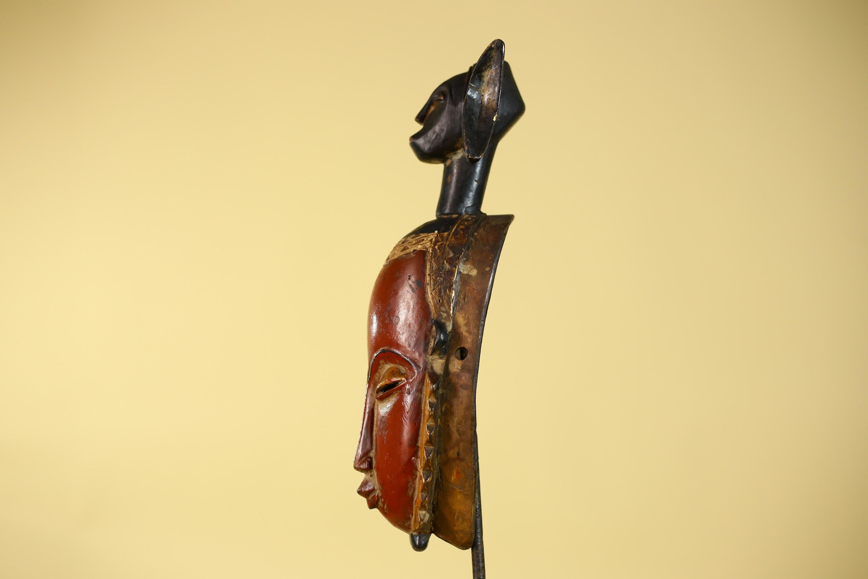 African Mask Baule Style Wooden Tribal Wall Art Vintage African Art-G6131