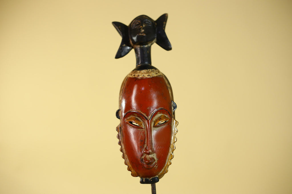 African Mask Baule Style Wooden Tribal Wall Art Vintage African Art-G6131