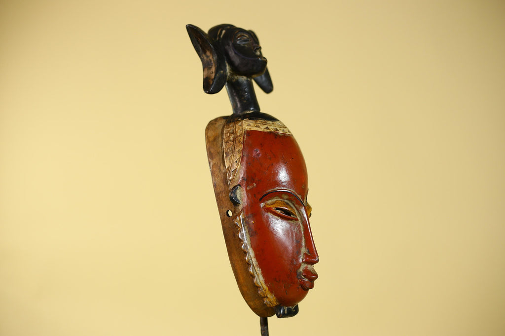 African Mask Baule Style Wooden Tribal Wall Art Vintage African Art-G6131