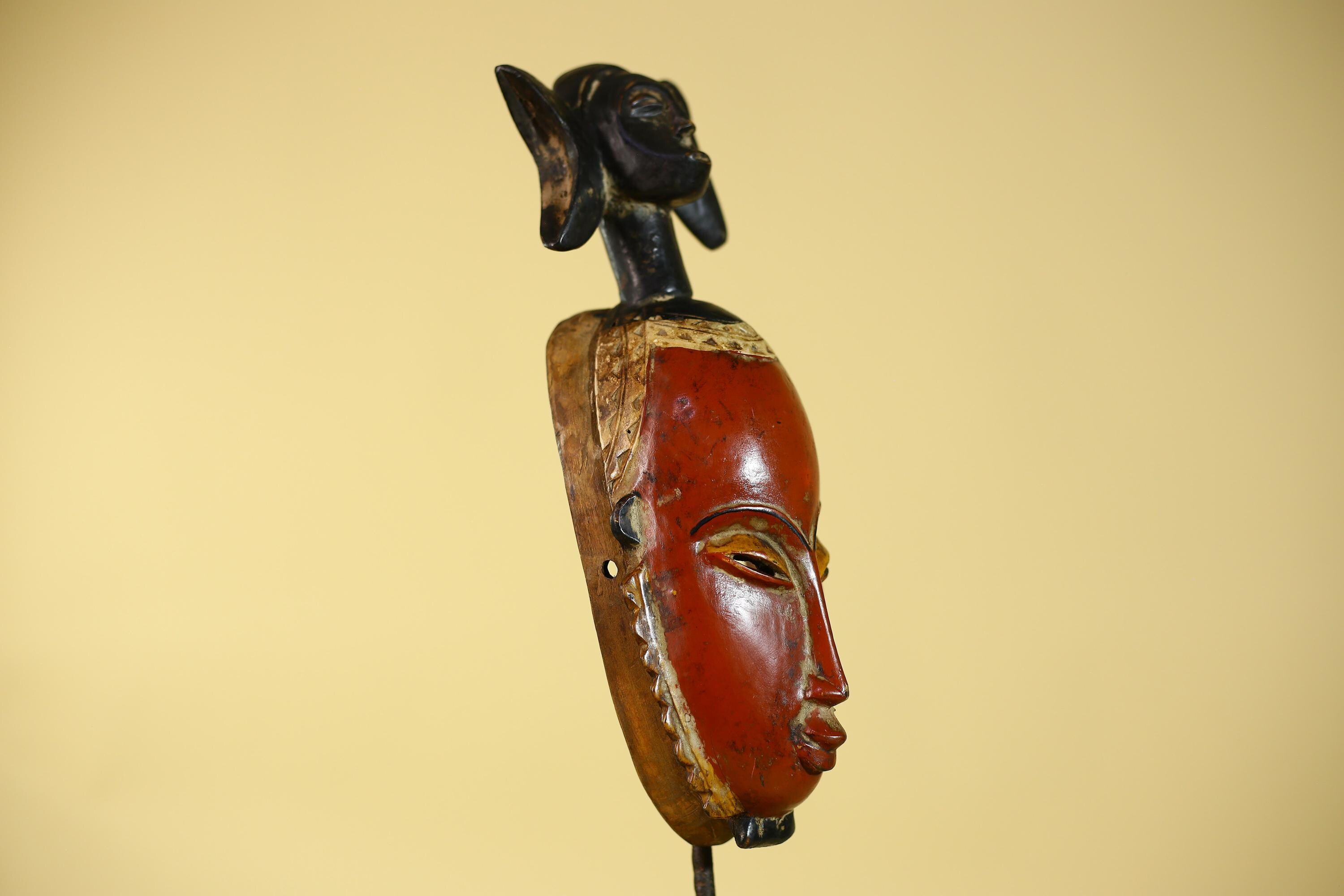 African Mask Baule Style Wooden Tribal Wall Art Vintage African Art-G6131
