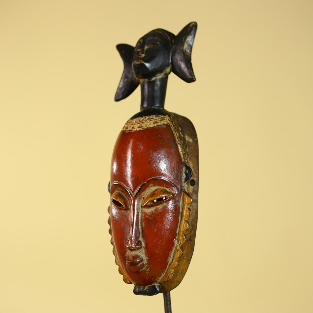 African Mask Baule Style Wooden Tribal Wall Art Vintage African Art-G6131