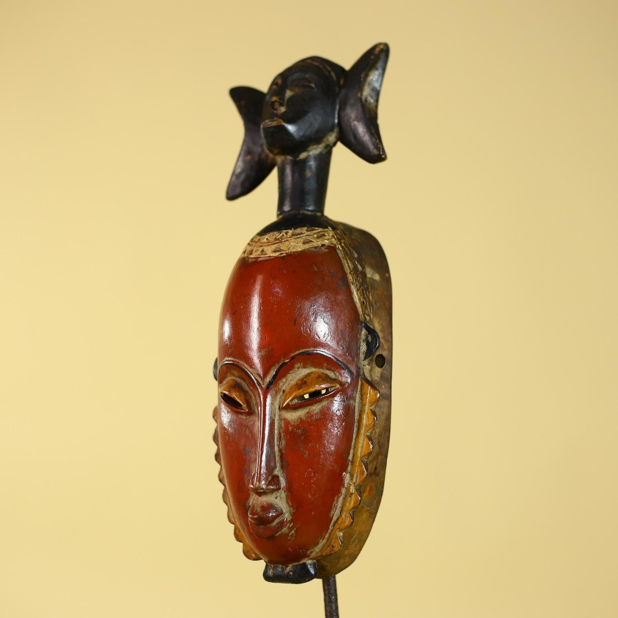 African Mask Baule Style Wooden Tribal Wall Art Vintage African Art-G6131