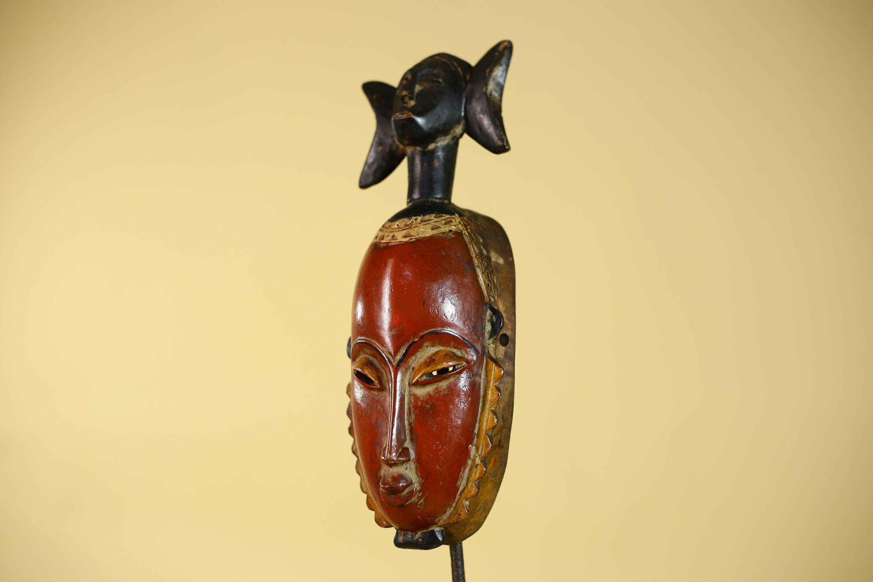 African Mask Baule Style Wooden Tribal Wall Art Vintage African Art-G6131