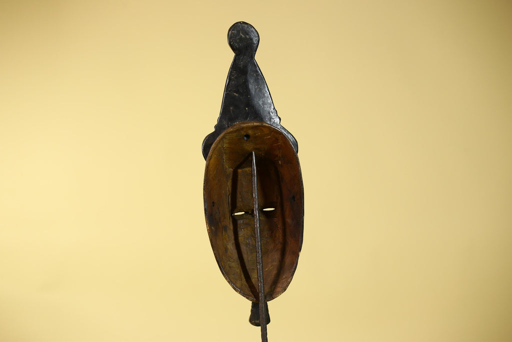 African Mask Baule Style With Tall Crest Wooden Tribal Wall Art Vintage-G6132